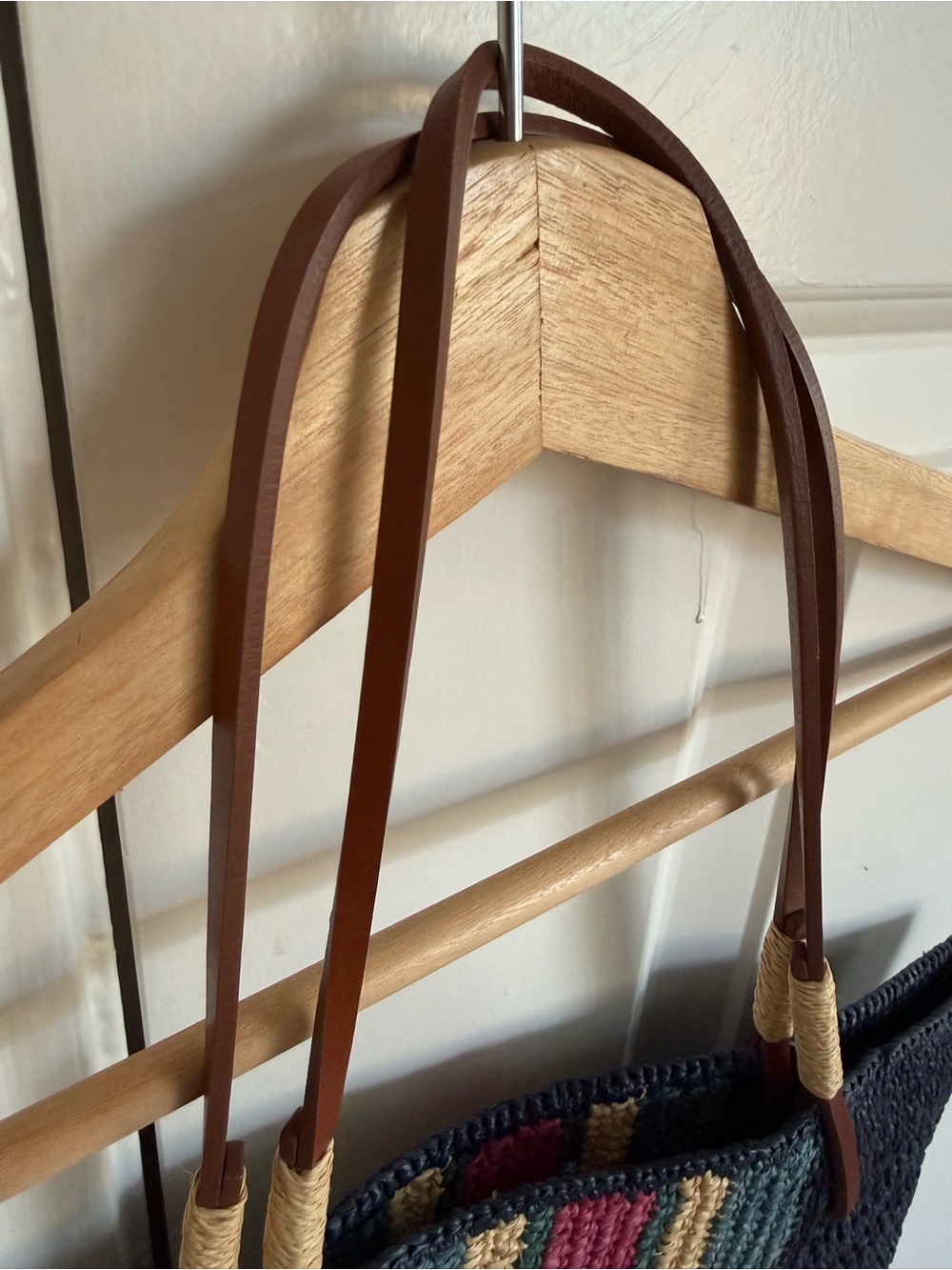 Sezane Francisco Basket Bag - Raffia - Navy with Stripes - Leather Handles - Picture 8 of 9